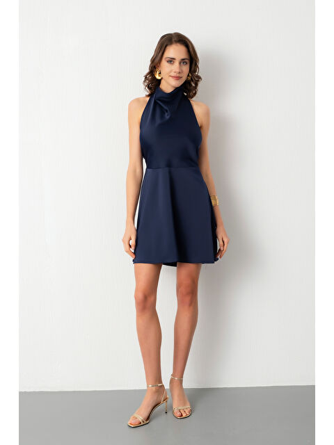 Lafaba Kadın Lacivert Sırt Dekolteli Mini Saten Mezuniyet Abiye Elbise - S000491314-21164
