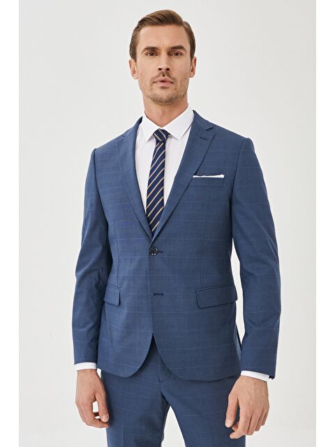 Altınyıldız Classics Erkek Lacivert Ekstra Slim Fit Yünlü Kareli Takım Elbise - S000440561-21164
