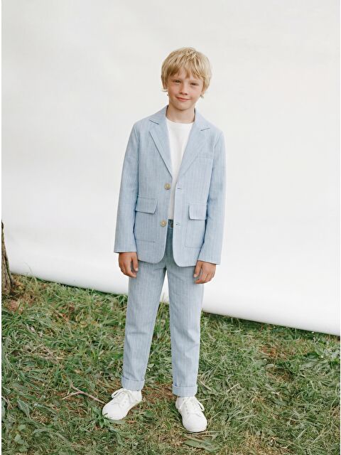 Magu Erkek Çocuk Açık Mavi Çizgili Ceket Ve Pantolon Takım Tişört Dahil - S000505315-23173