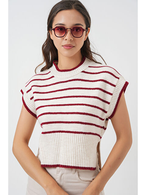 Bigdart Kadın Çizgili Triko Süveter 15926 - Bordo - S000421859-19951