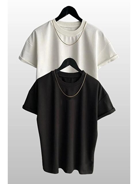 Trendseninle Kadın Bisiklet Yaka Siyah Beyaz Düz 2 li Paket Tişört - S000363197-37424