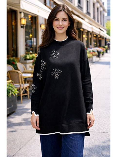 Remsa Taş İşlemeli Merserize Tunik 17044 Siyah - S000494595-19351