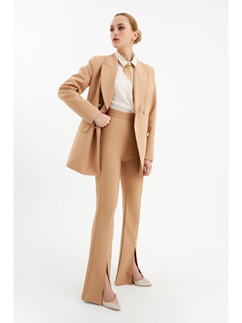 SATEEN Yırtmaç Detaylı İspanyol Pantolon - Camel - S000323720-4557