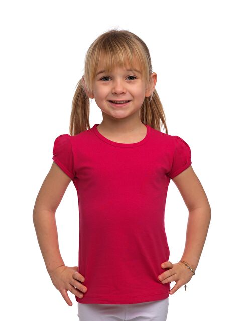 Lovetti Koyu Fuşya Kız Çocuk Kısa Kollu Basıc Tişört - S000053701-19449