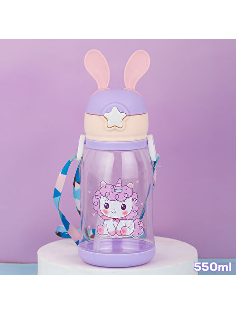 Porsima 21.0009-3 Matara Tavşan Temalı Stickerlı Askılı Suluk - Su Şişesi - Lila 550ml - S000495959-17878