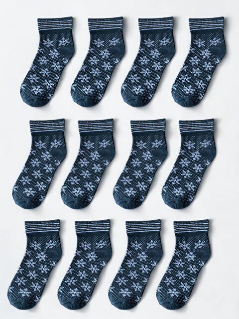 Line Smart 12'li Kadın Siyah Simli Kar Desenli Yarım Konç Patik Çorap - S000364949-19351