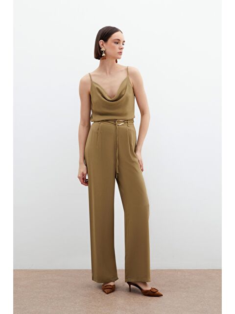 SATEEN Kemerli Salaş Pantolon - Haki - S000389157-18547