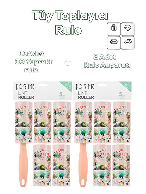 Porsima 3106 Kedi Köpek Tüy Toplayıcı Rulo 10 Adet Rulo 2 Adet Tutma Aparatı Toplam 300 Yaprak Somon - S000385995-23047