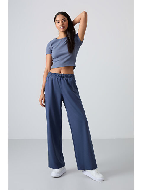 Tommylife Petrol Yüksek Bel Cepli Rahat Form Geniş Paça Kadın Eşofman Alt - 94567 - S000028575-20019