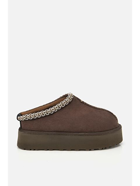 Yaya By Hotiç Kadın Süet Kahverengi Dikiş Detaylı İçi Kürklü Yüksek Tabanlı Yarım Bot Terlik - S000487832-19413