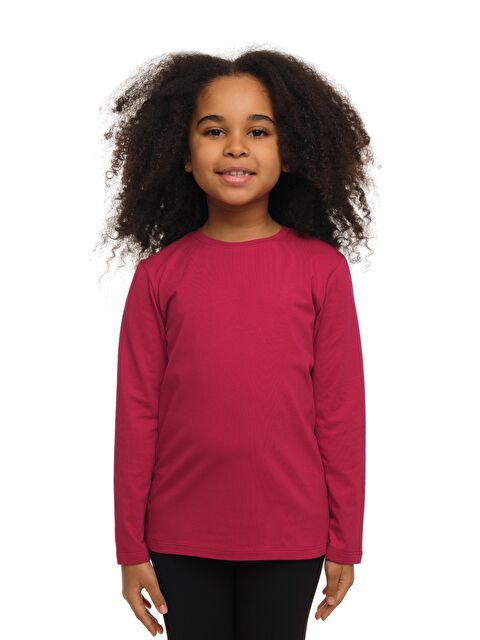 Lovetti Koyu Fuşya Unısex Sıfır Yaka Uzun Kollu Tişört - S000053556-19449