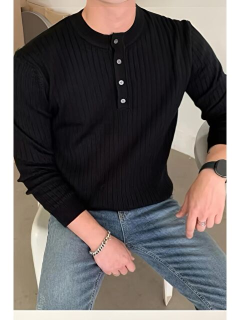 Oksit Memphis Slim Fit Düğmeli Henley Yaka Triko Kazak - S000450661-19351