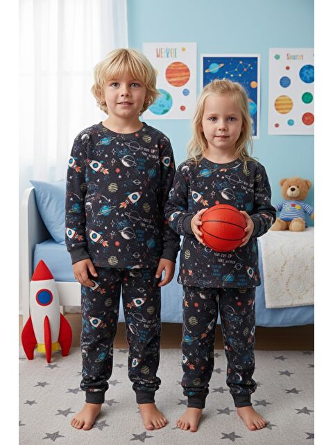 Fullamoda Ev Desenli Polar Unisex Çocuk Pijama Takımı - S000310681-29666
