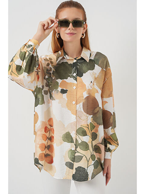 Bigdart Kadın Desenli Overize Gömlek Tunik 5971 - Çağla - S000421884-5236