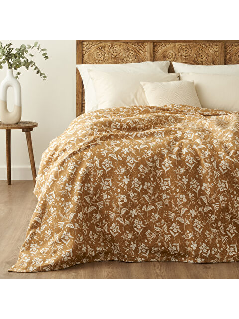 Bella Maison Heather Pamuklu Çift Kişilik Baskılı Pike Hardal (200x220 cm) - S000395856-7379