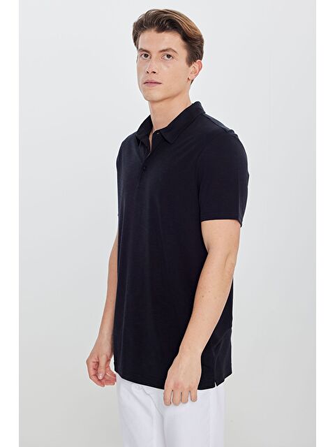 Altınyıldız Classics Erkek Siyah Yumuşak Dokulu Slim Fit Dar Kesim Polo Yaka Tişört