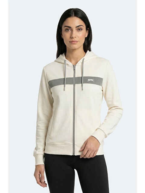 SLAZENGER KNOTTY I Kadın Kapüşonlu Cepli Ekru Sweatshırt
