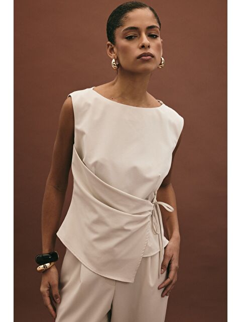 SATEEN Lena Bluz - Taş - S000503873-25636