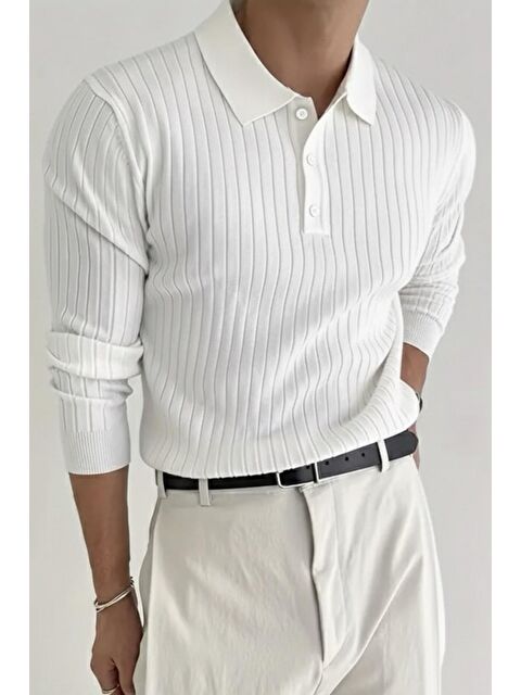 Oksit Josse Slim Fit Old Money Düğmeli Polo Yaka Triko Kazak - S000449648-20063