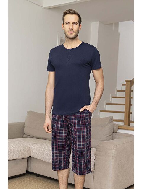 Remsa Erkek Kısa Kol Kaprili Modal Pijama Takımı 260031 Lacivert01