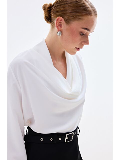SATEEN Degaje Yaka Bluz - Ekru - S000497777-19965