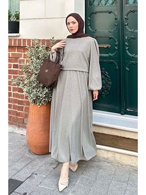 Lamelif Balon Kol Krinkıl Etek Takım Mint Yeşili - S000515289-1180