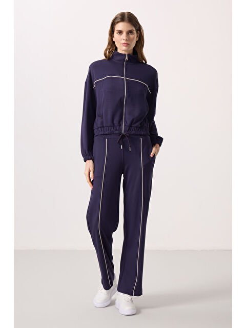 Tommylife Koyu Mor Yumuşak Dokulu Dik Yaka Oversize Lastikli Kadın Eşofman Takım - 95349 - S000364956-20040