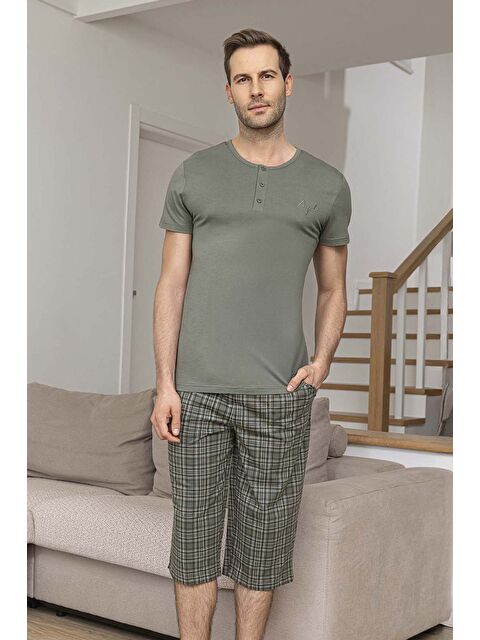 Remsa Erkek Kısa Kol Kaprili Modal Pijama Takımı 26008 Çağla Yeşili