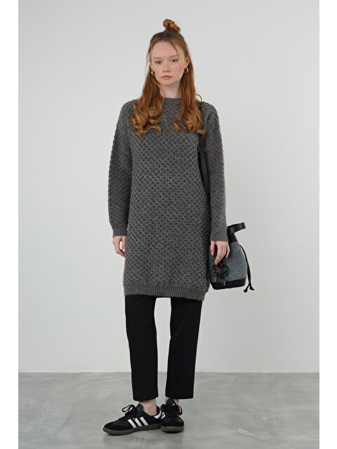 HE-QA Örümcek Örgülü Kazak Uzun Antrasit - S000422579-29666