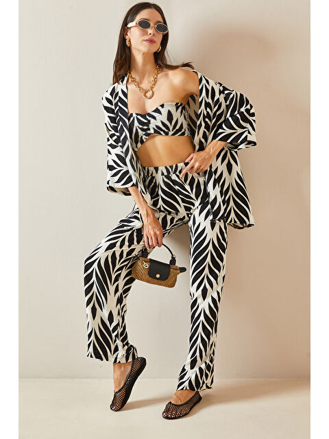 Xhan Siyah Desenli Üçlü Kimono Takım 5YXK8-48717-02 - S000275267-19351