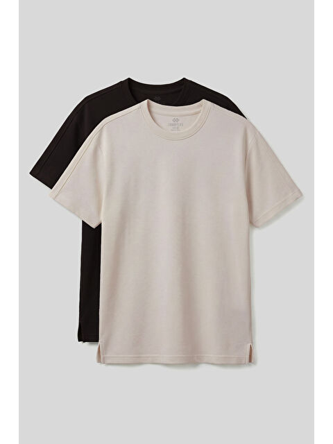 Tommylife Rahat Form O Yaka 2li Paket Bej-Kahverengi Erkek T-Shirt - 88495