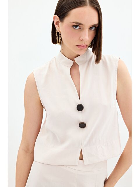 SATEEN Süs Düğme Detaylı Bluz - Taş - S000393888-25636