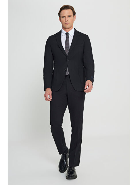 Altınyıldız Classics Erkek Siyah Slim Fit Dar Kesim Mono Yaka Yünlü Takım Elbise