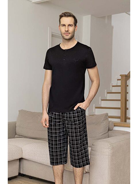 Remsa Erkek Kısa Kol Kaprili Modal Pijama Takımı 260030 Siyah02