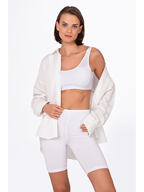 Kompedan Kadın Elastanlı Süprem Diz Üstü Tayt | Beyaz K0413 - S000473136-20063