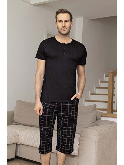 Remsa Erkek Kısa Kol Kaprili Modal Pijama Takımı 260033 Siyah01