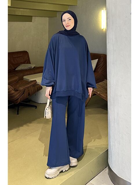 Lamelif Kapüşonlu Pantolonlu İkili Tesettür Takım Lacivert - S000515294-21164