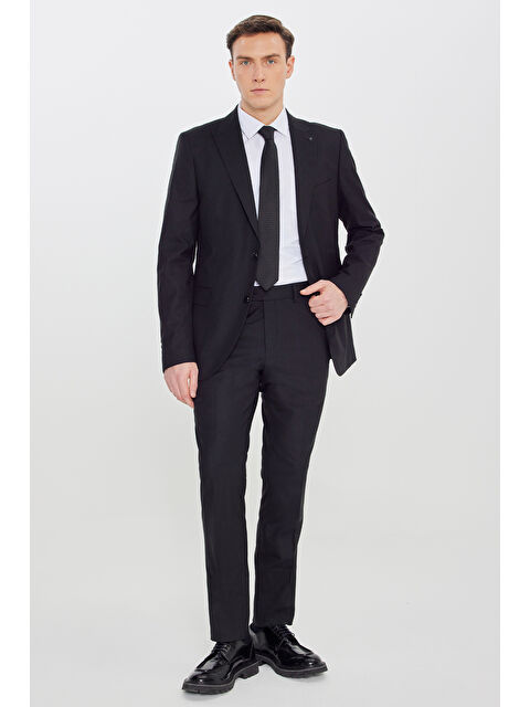 Altınyıldız Classics Erkek Siyah Slim Fit Kırlangıç Yaka Çizgili Esnek Takım Elbise