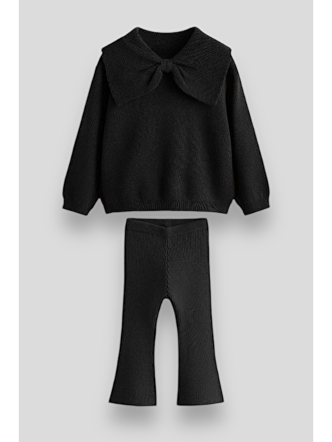 Magu Triko Fiyonk Desenli Kışlık Pamuklu Sweatshirt Tayt Alt-Üst Takım Kız Çocuk - S000492131-19351