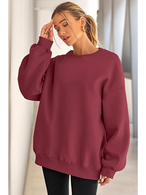 Genius Store Genıus Store Kadın Sweatshirt Oversize Geniş Kalıp İçi Şardonlu Bisiklet Yaka Oversize Sweatshirt KA - S000462903-19951