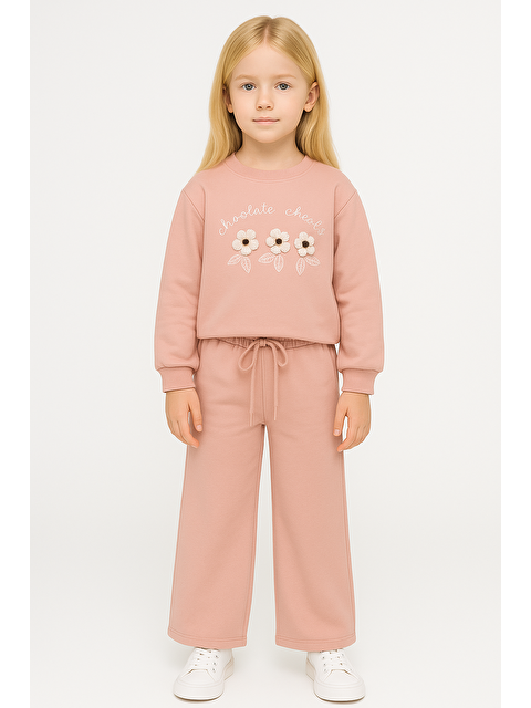 Zepkids Bisiklet Yaka Papatya Nakışlı Gül Kurusu Renk Kız Çocuk Eşofman Takım - S000486734-20028