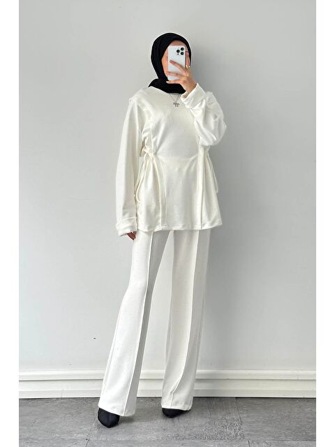 Lamelif Tünel Detaylı Taşlı Takım Beyaz - S000515293-20063