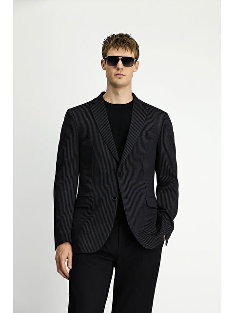 Kiğılı Regular Fit Sivri Yaka Düz Armürlü Yünlü Klasik Erkek Blazer Ceket - S000453342-19351