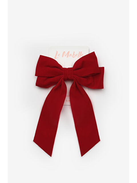 Le Mabelle Kırmızı Kadife Fiyonk Kız Çocuk Otomatik Toka