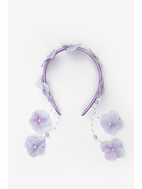 Le Mabelle Lila Sallantılı Orkide Detaylı Kız Çocuk Taç