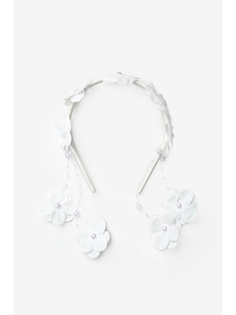 Le Mabelle Beyaz Sallantılı Orkide Detaylı Kız Çocuk Taç