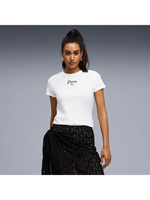 Puma Essential Script Kadın Beyaz Tişört