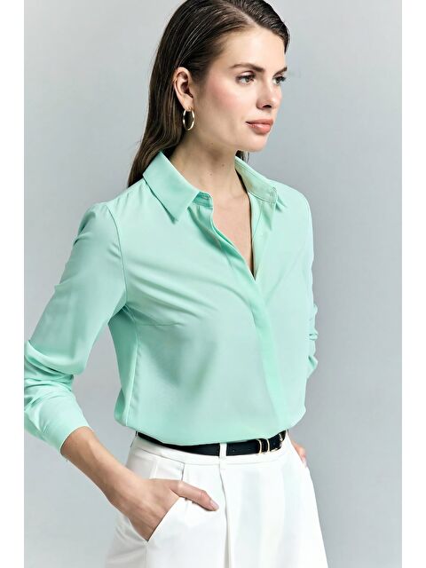 SATEEN Klasik Düz Gömlek - Mint