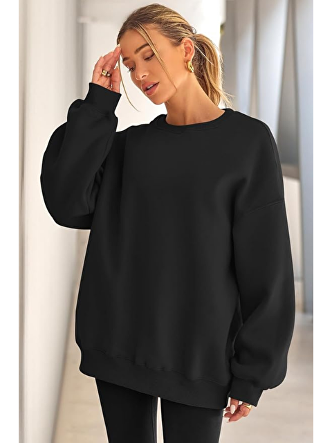 Genius Store Genıus Store Kadın Sweatshirt Oversize Geniş Kalıp İçi Şardonlu Bisiklet Yaka Oversize Sweatshirt KA - S000462903-19351