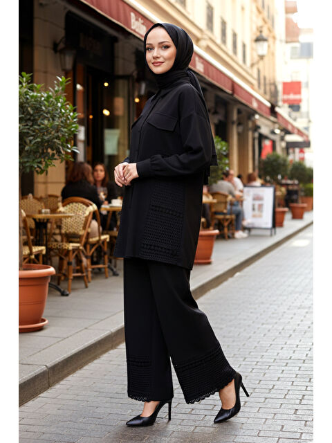 Remsa Gupür Detay Tunik Pantolon Takım 19478 Siyah - S000494601-19351